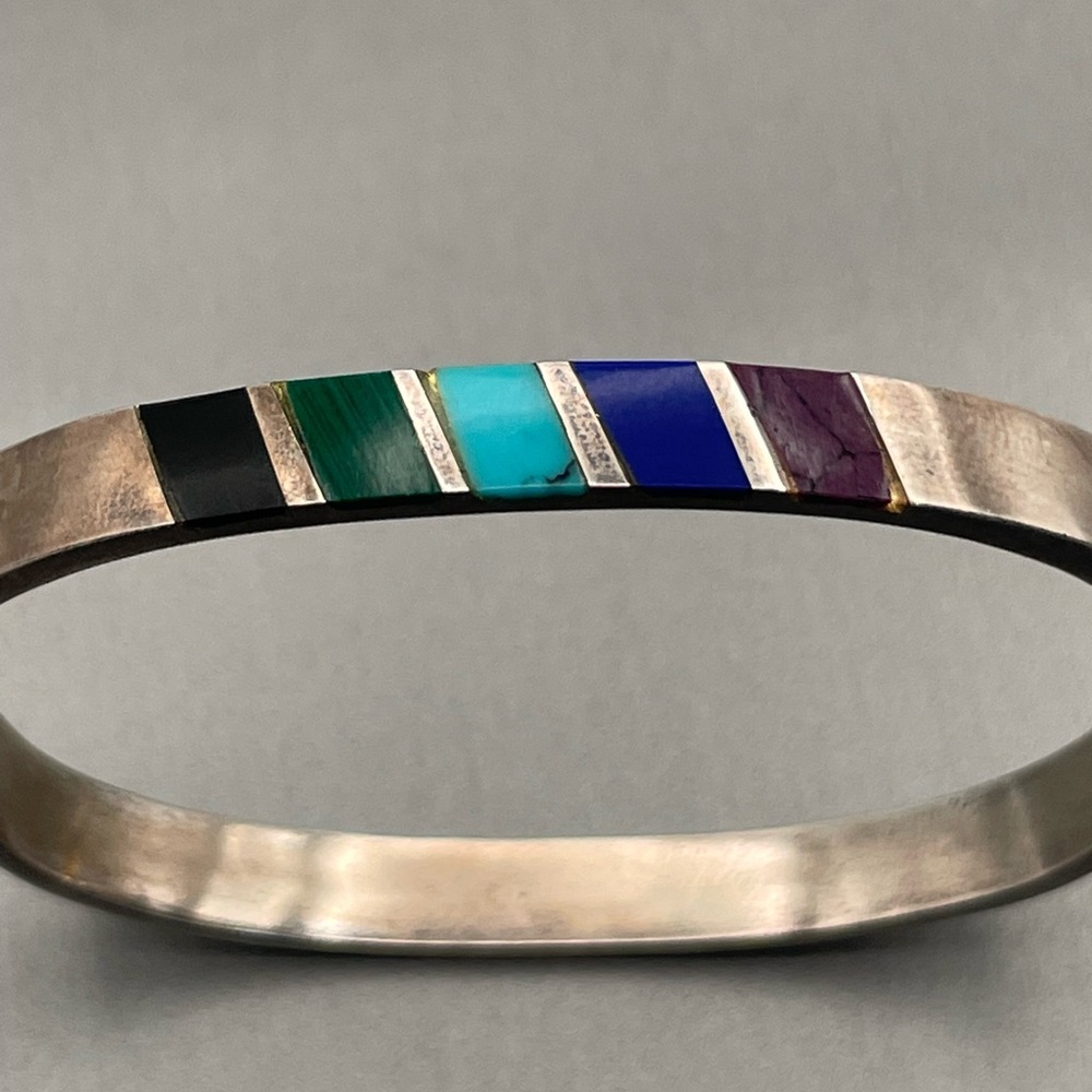 Taxco Mexico Sterling Silver Bracelet with Stone Inlay